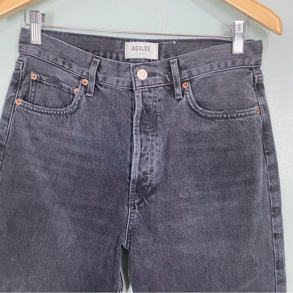 Agolde 90s Pinch Waist In Howl Distressed Black Sz‎ 28
